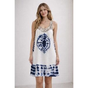Chelsea &‎ Violet Beaded Tie-Dye Midi Dress Sz M Knee-Length Beach Boho Festival